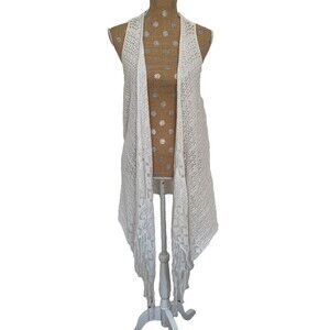 Hollister Kimono Top Vest Lace Indie/Off White Boho Cream Festival Fringe Y2K